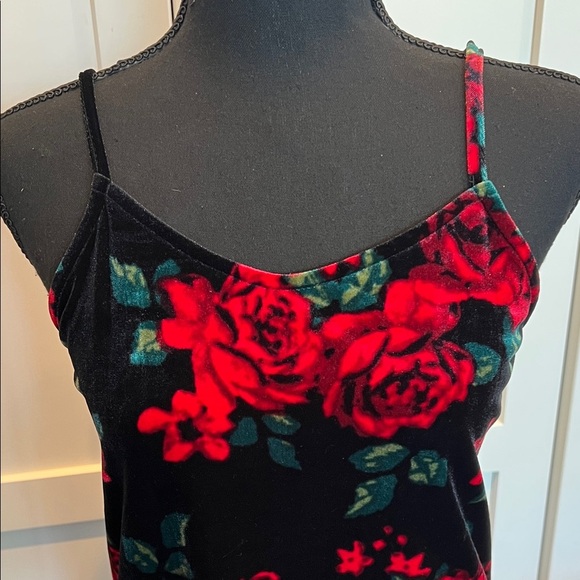 Floral Velvet Slip Dress - Black and Red - Picture 1 of 6